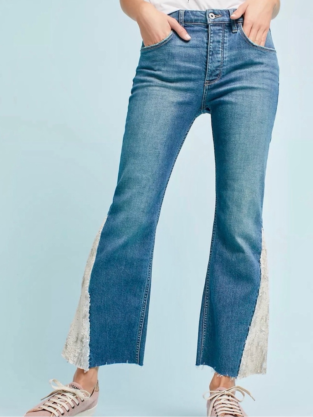 PILCRO & LETTERPRESS
Pearlized Sequin Denim Wide-Leg Flare Jeans